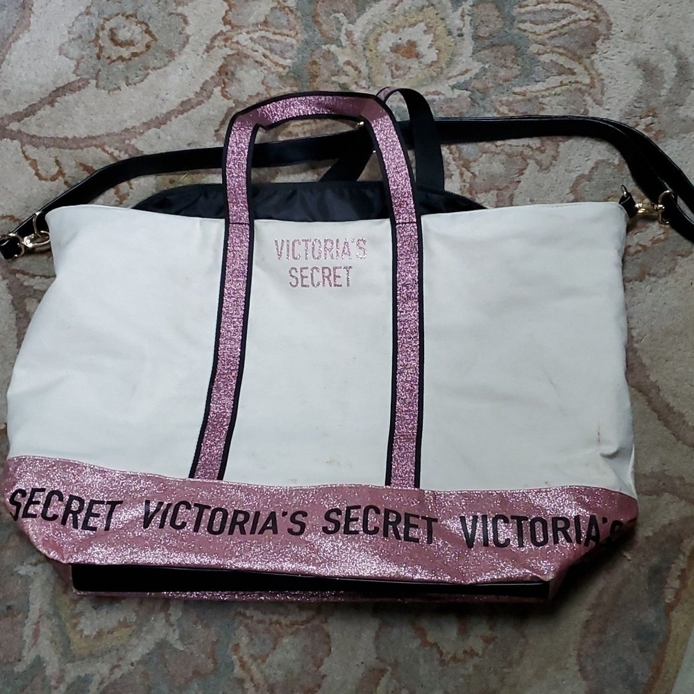 Victoria's Secret weekender canvas tote bag duffle sparkle